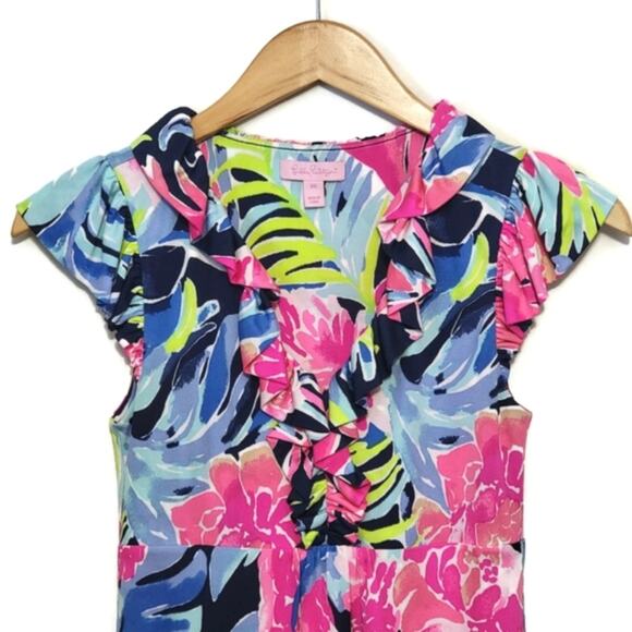 Lilly Pulitzer Clare Silk Jersey Dress High Tide Tropicolada Mini Floral Size XS - Picture 3 of 16
